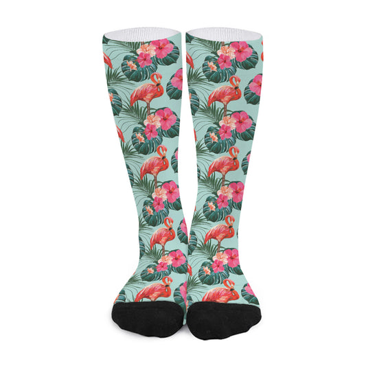 Tropical Floral Flamingo Pattern Print Long Socks