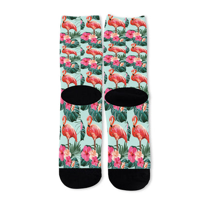 Tropical Floral Flamingo Pattern Print Long Socks