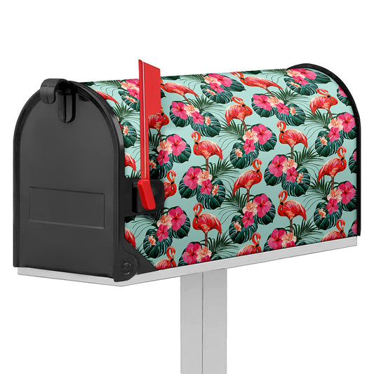 Tropical Floral Flamingo Pattern Print Mailbox Cover