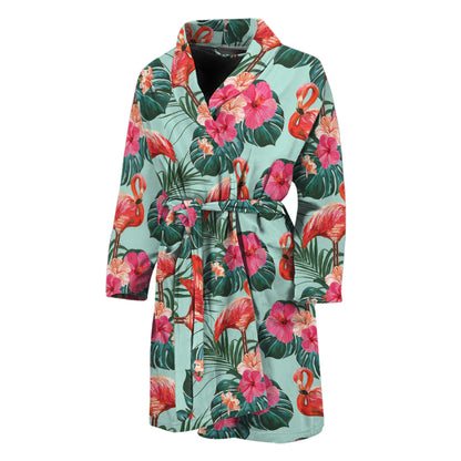 Tropical Floral Flamingo Pattern Print Men's Bathrobe