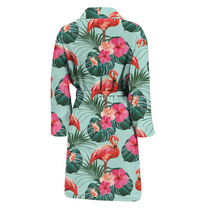Tropical Floral Flamingo Pattern Print Men's Bathrobe