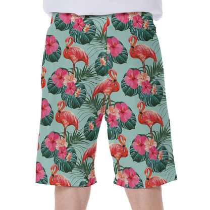 Tropical Floral Flamingo Pattern Print Men's Beach Shorts