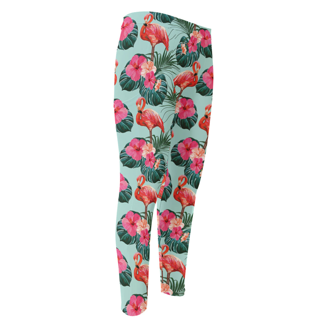 Tropical Floral Flamingo Pattern Print Men's Compression Pants