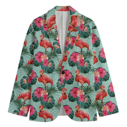 Tropical Floral Flamingo Pattern Print Men's Cotton Blazer