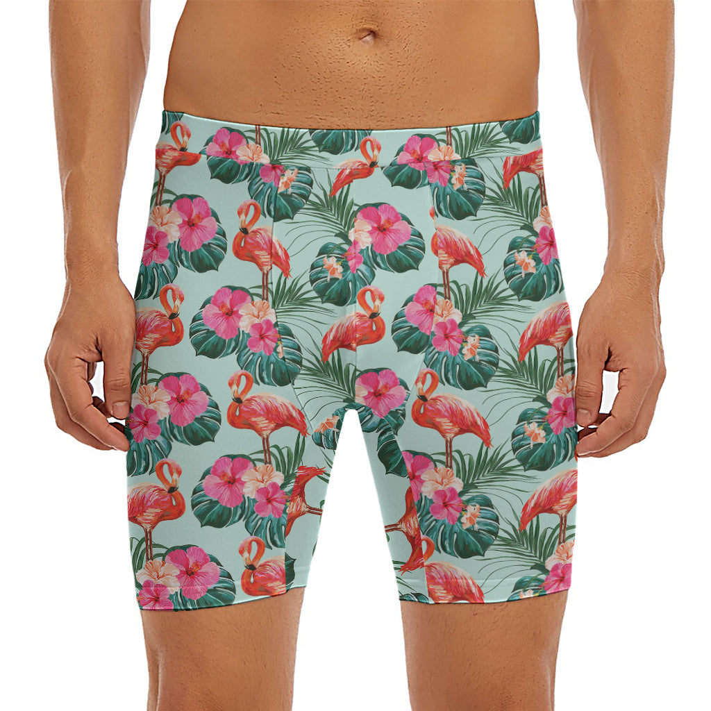 Tropical Floral Flamingo Pattern Print Men's Long Boxer Briefs