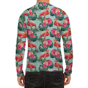 Tropical Floral Flamingo Pattern Print Men's Long Sleeve Rash Guard