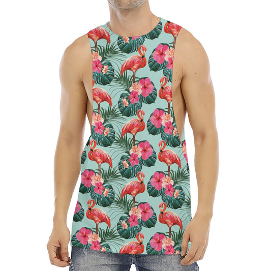 Tropical Floral Flamingo Pattern Print Men's Muscle Tank Top