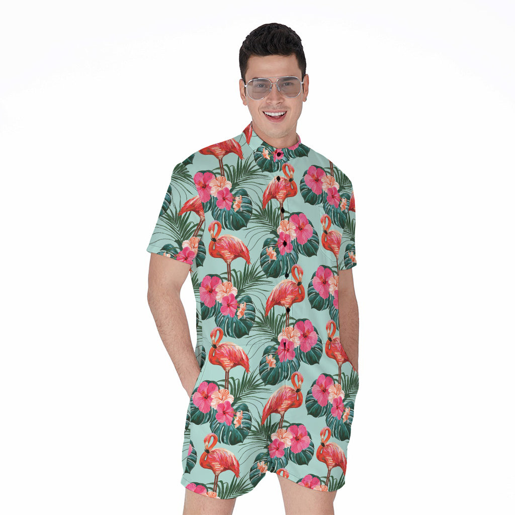 Tropical Floral Flamingo Pattern Print Men's Rompers