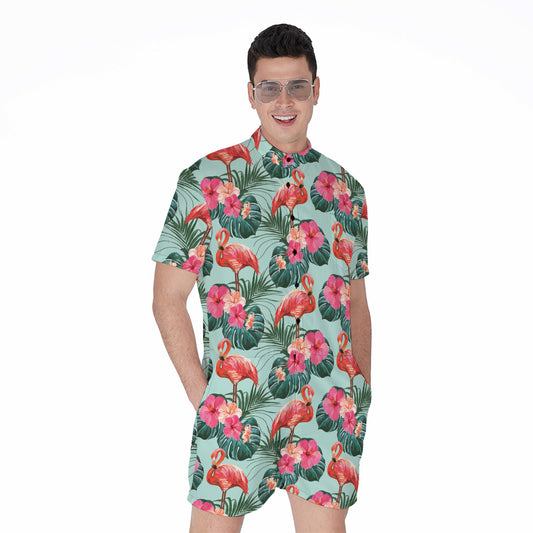 Tropical Floral Flamingo Pattern Print Men's Rompers