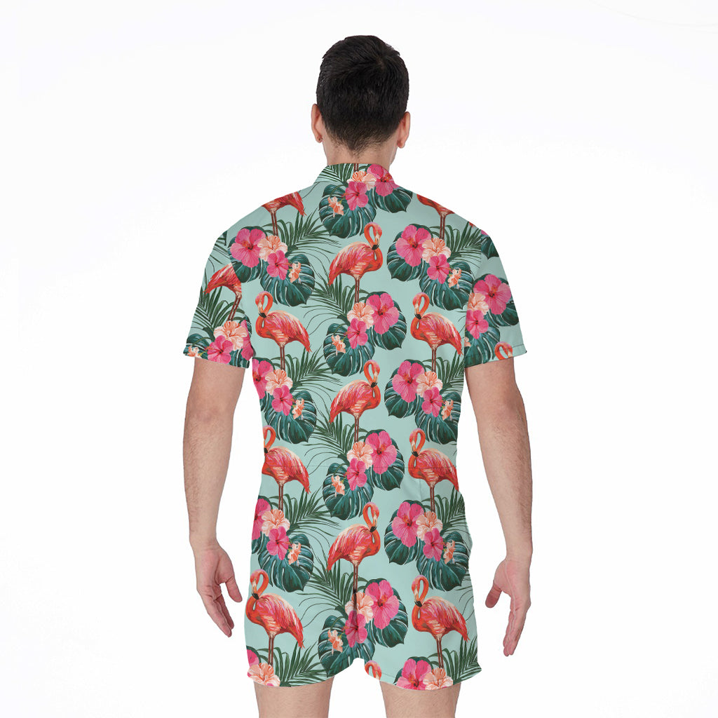 Tropical Floral Flamingo Pattern Print Men's Rompers