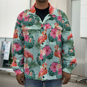 Tropical Floral Flamingo Pattern Print Men's Shirt Jacket