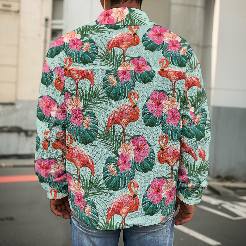 Tropical Floral Flamingo Pattern Print Men's Shirt Jacket