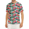 Tropical Floral Flamingo Pattern Print Men's Short Sleeve Rash Guard