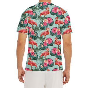 Tropical Floral Flamingo Pattern Print Men's Short Sleeve Rash Guard