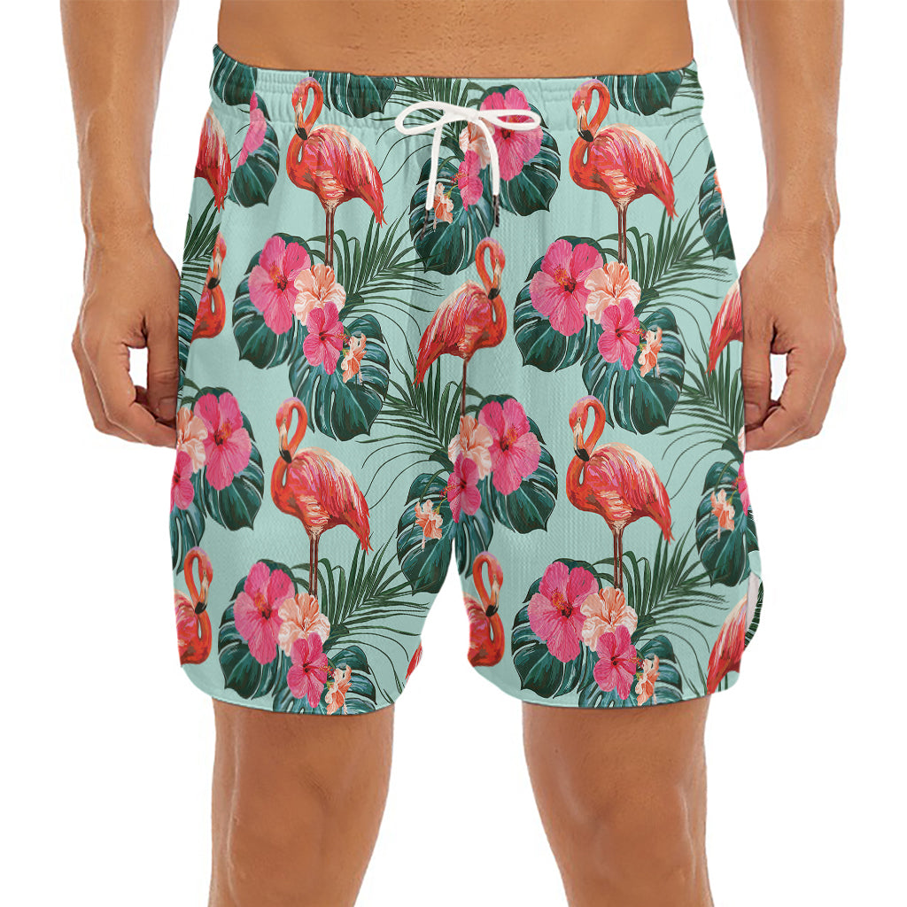 Tropical Floral Flamingo Pattern Print Men's Split Running Shorts