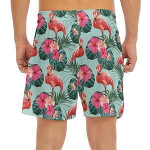 Tropical Floral Flamingo Pattern Print Men's Split Running Shorts