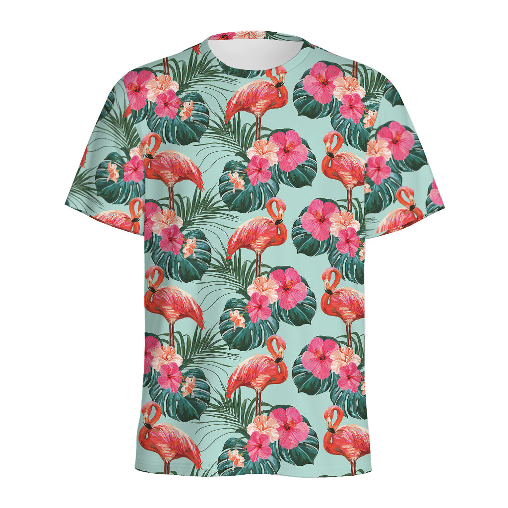 Tropical Floral Flamingo Pattern Print Men's Sports T-Shirt