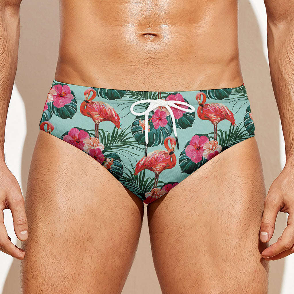 Tropical Floral Flamingo Pattern Print Men's Swim Briefs