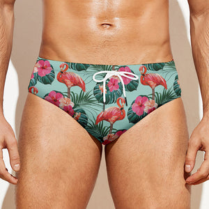 Tropical Floral Flamingo Pattern Print Men's Swim Briefs