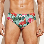 Tropical Floral Flamingo Pattern Print Men's Swim Briefs