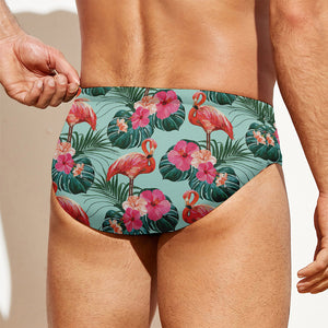 Tropical Floral Flamingo Pattern Print Men's Swim Briefs