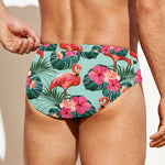 Tropical Floral Flamingo Pattern Print Men's Swim Briefs