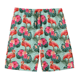 Tropical Floral Flamingo Pattern Print Men's Swim Trunks