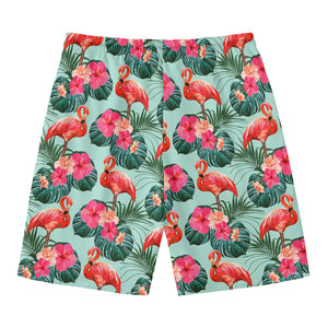 Tropical Floral Flamingo Pattern Print Men's Swim Trunks