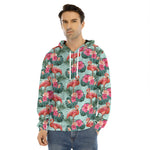 Tropical Floral Flamingo Pattern Print Men's Velvet Pullover Hoodie
