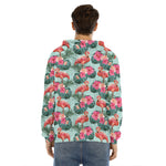 Tropical Floral Flamingo Pattern Print Men's Velvet Pullover Hoodie