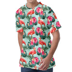 Tropical Floral Flamingo Pattern Print Men's Velvet T-Shirt