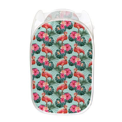 Tropical Floral Flamingo Pattern Print Mesh Laundry Hamper