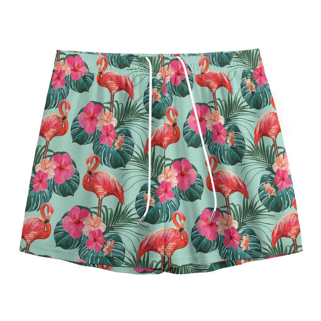 Tropical Floral Flamingo Pattern Print Mesh Shorts