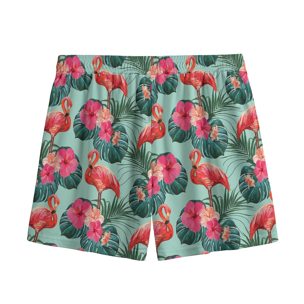 Tropical Floral Flamingo Pattern Print Mesh Shorts