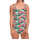 Tropical Floral Flamingo Pattern Print One Piece Swimsuit