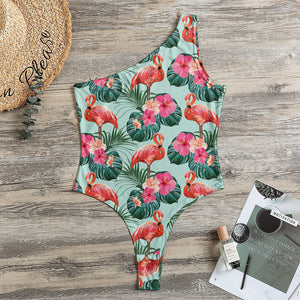 Tropical Floral Flamingo Pattern Print One Shoulder Bodysuit