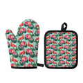 Tropical Floral Flamingo Pattern Print Oven Mitt And Pot Holder Set