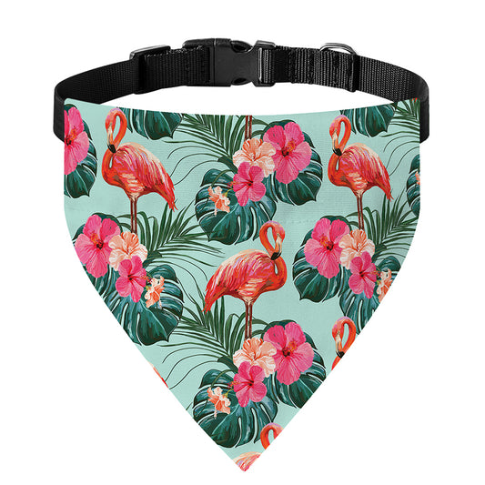 Tropical Floral Flamingo Pattern Print Over The Collar Dog Bandana