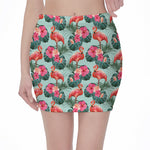 Tropical Floral Flamingo Pattern Print Pencil Mini Skirt