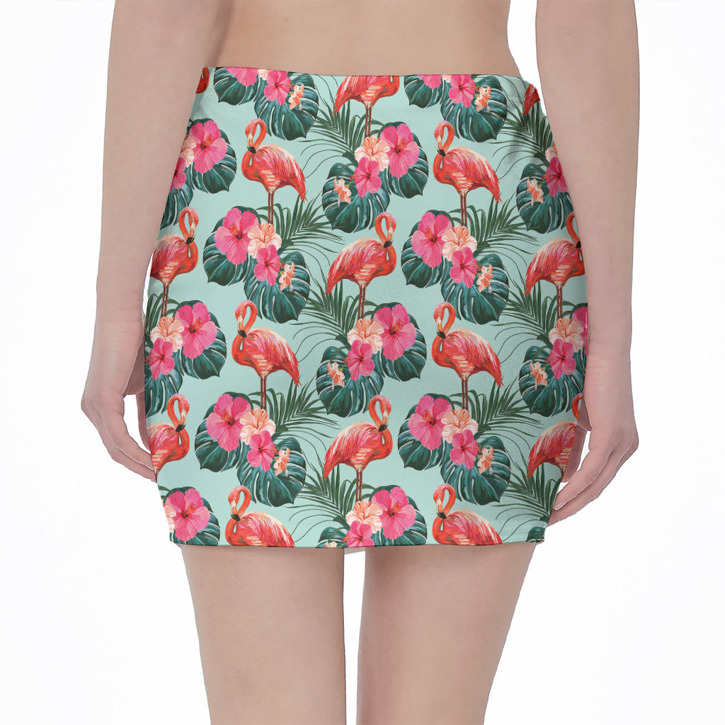 Tropical Floral Flamingo Pattern Print Pencil Mini Skirt