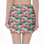 Tropical Floral Flamingo Pattern Print Pencil Mini Skirt