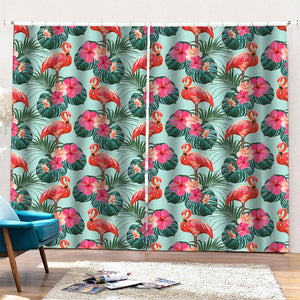 Tropical Floral Flamingo Pattern Print Pencil Pleat Curtains