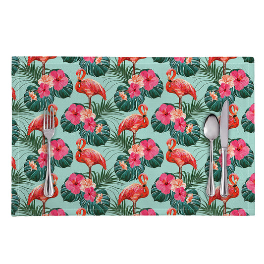 Tropical Floral Flamingo Pattern Print Placemat