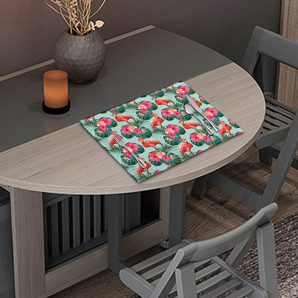 Tropical Floral Flamingo Pattern Print Placemat