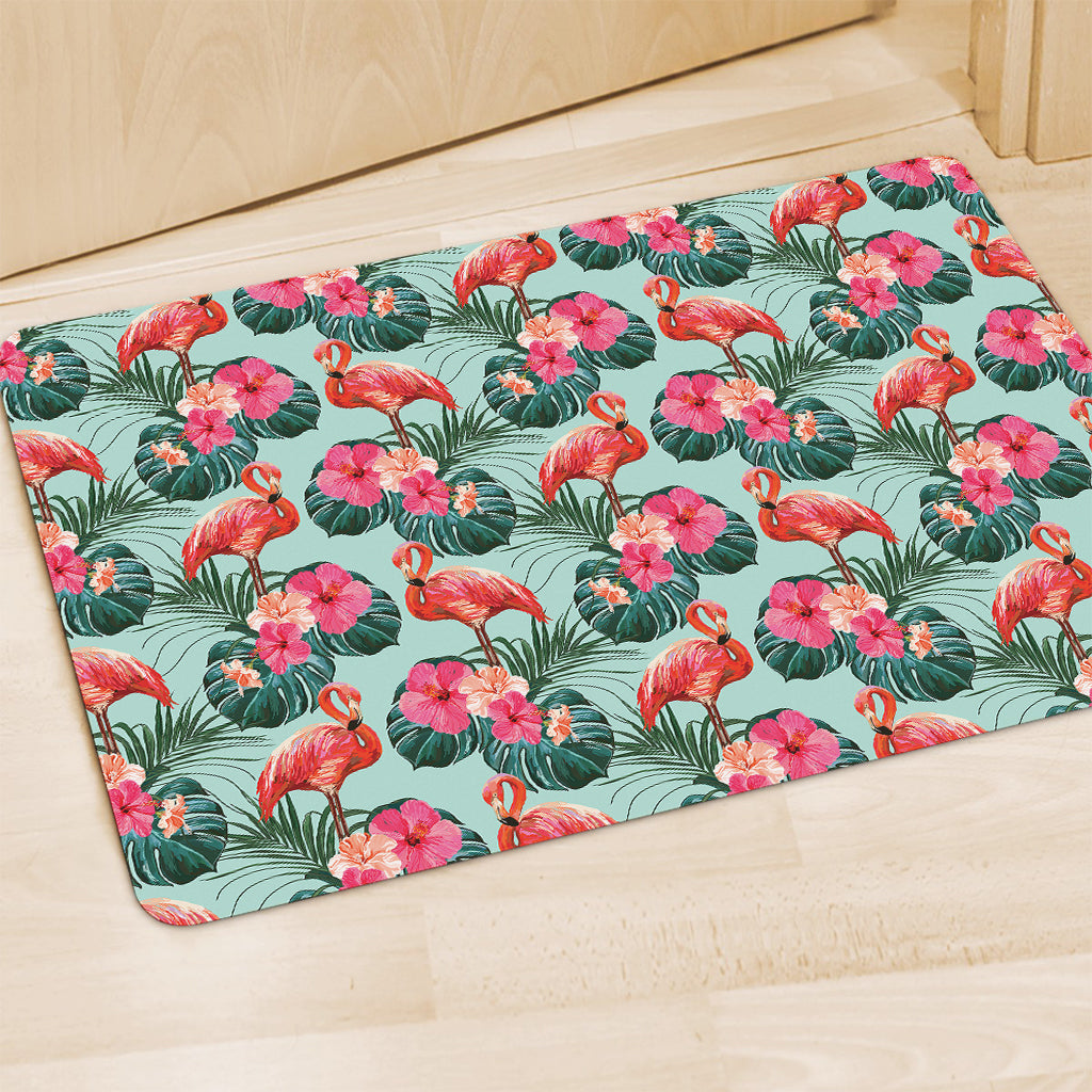 Tropical Floral Flamingo Pattern Print Polyester Doormat