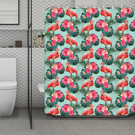 Tropical Floral Flamingo Pattern Print Polyester Shower Curtain