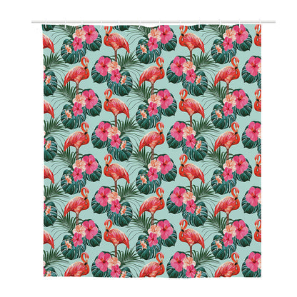 Tropical Floral Flamingo Pattern Print Polyester Shower Curtain