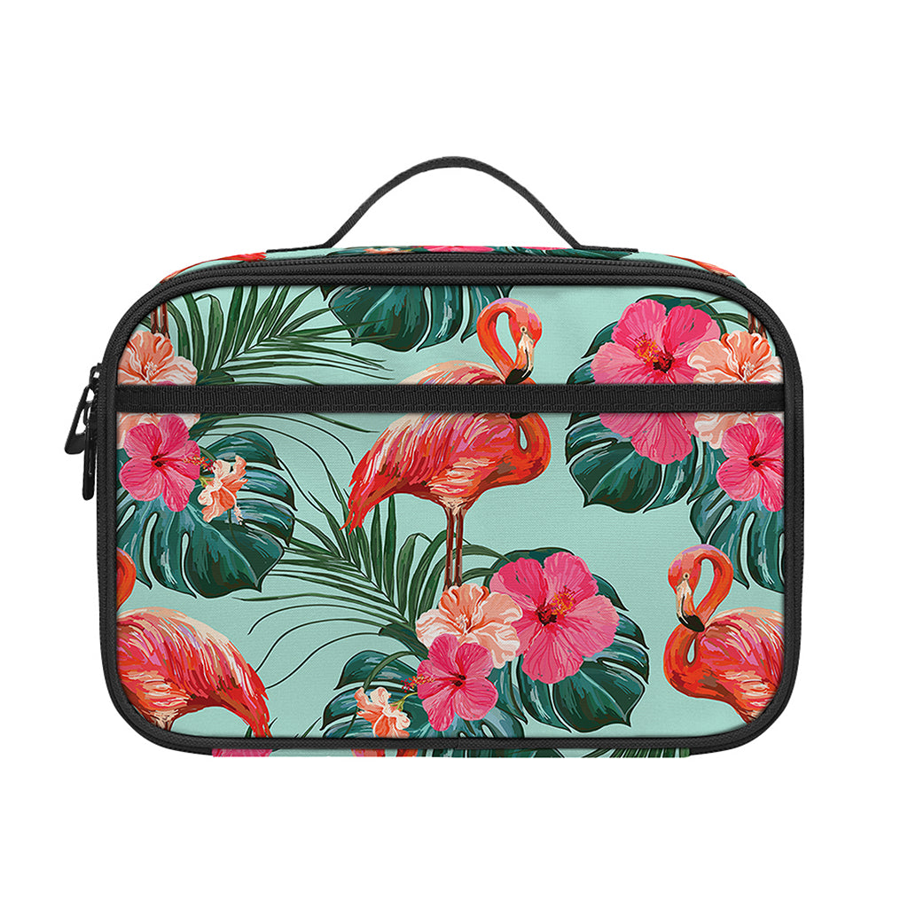 Tropical Floral Flamingo Pattern Print Portable Lunch Bag
