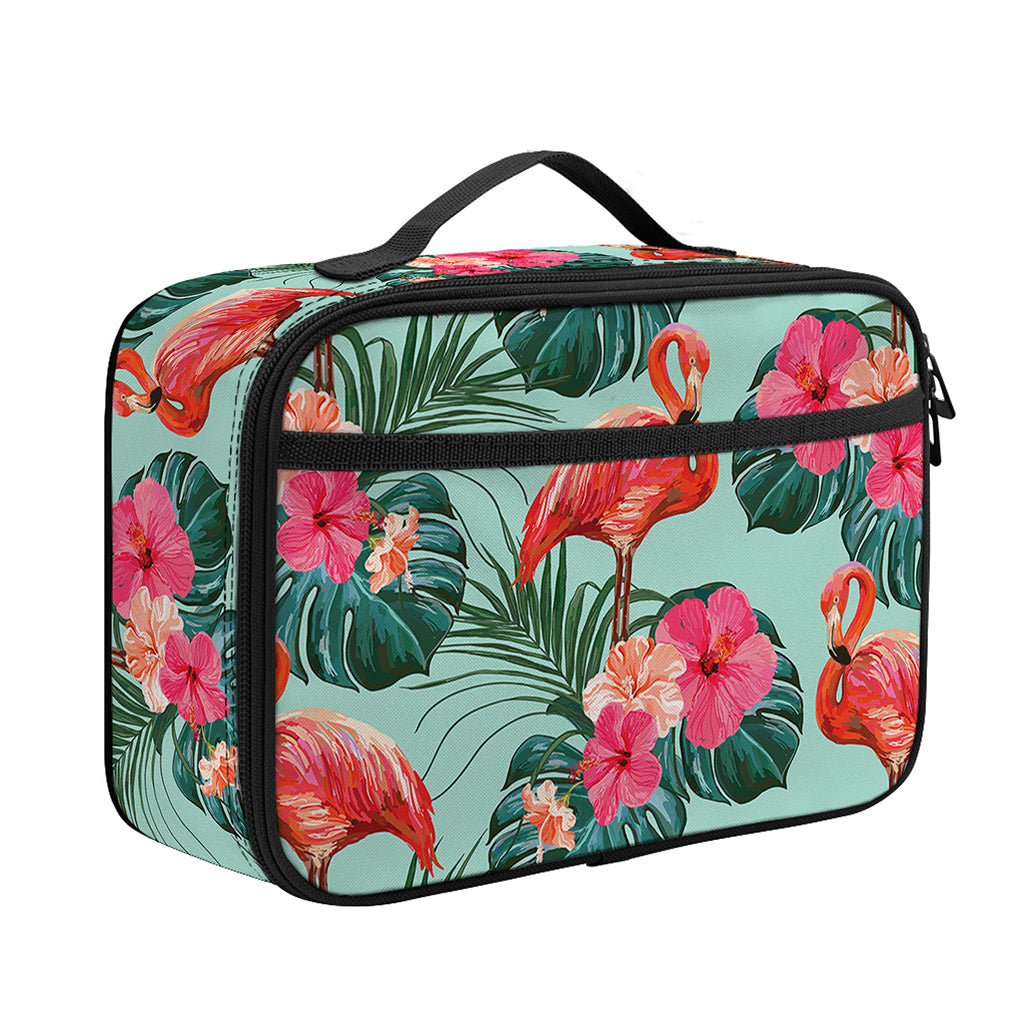 Tropical Floral Flamingo Pattern Print Portable Lunch Bag