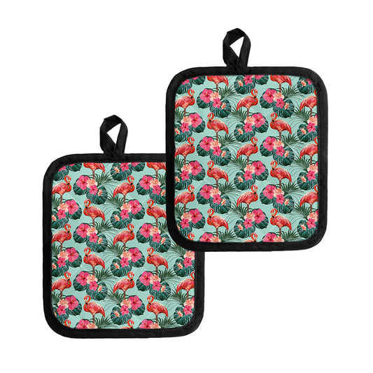 Tropical Floral Flamingo Pattern Print Pot Holders